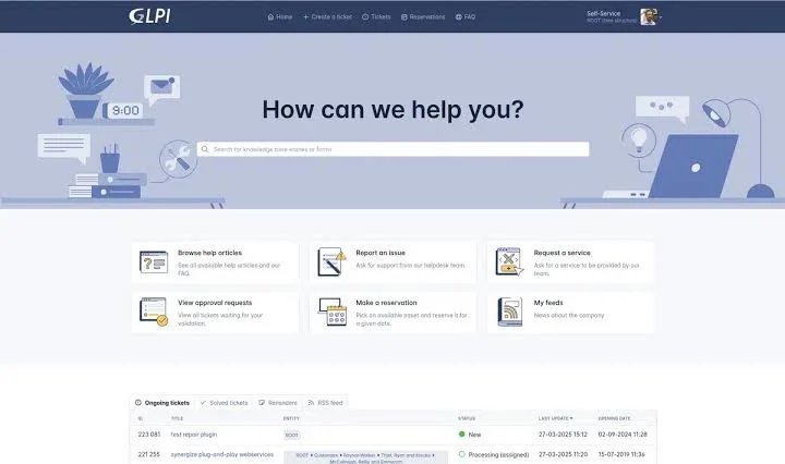 GLPI self-service portal for end users